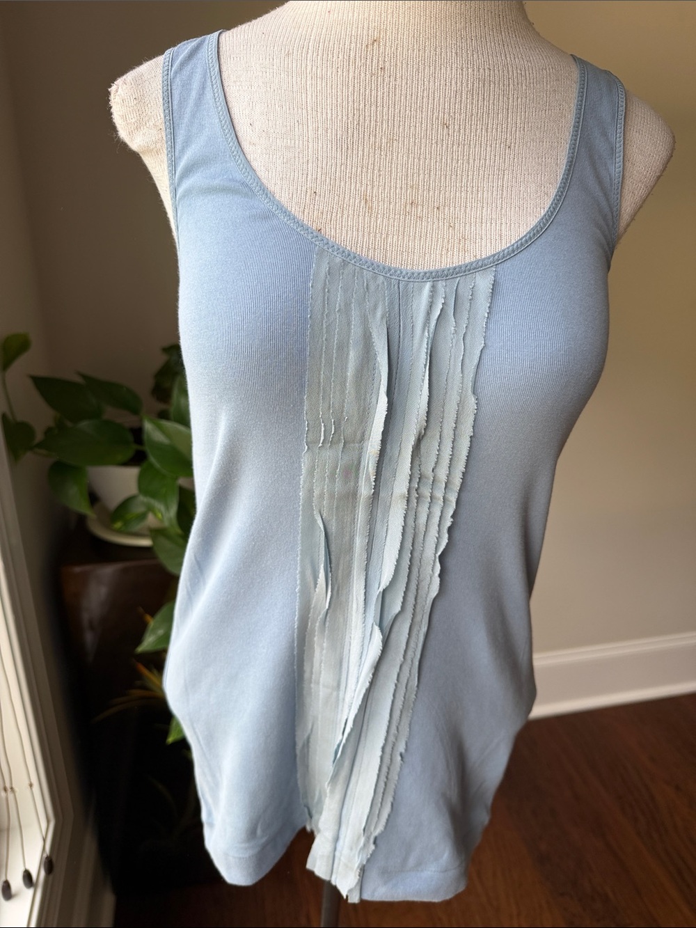 Banana Republic Pale Blue Ruffled Front Tank